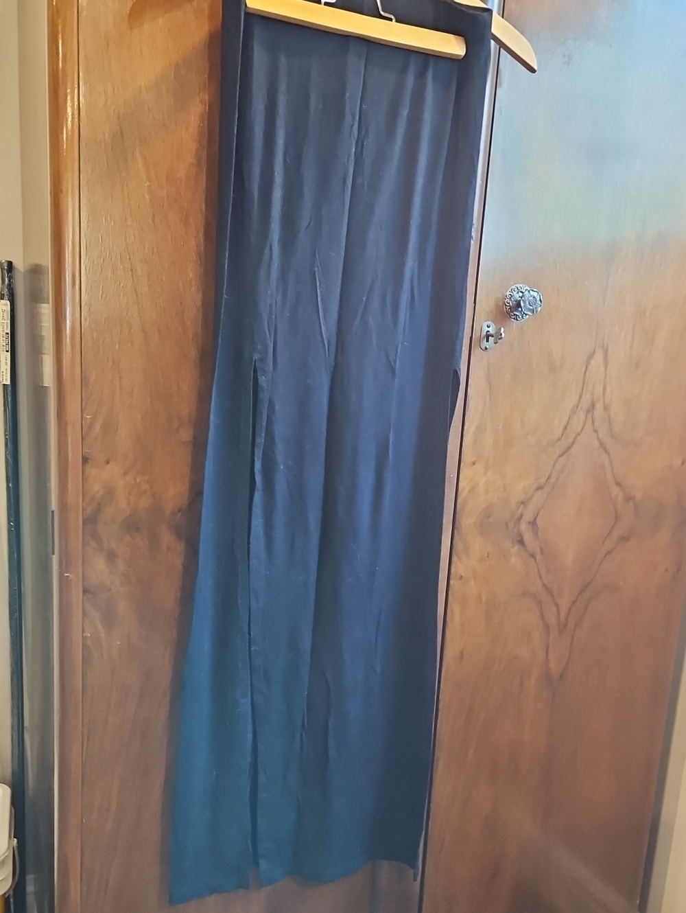 Women's Black Straight Maxi Skirt With Side Slit - Size S